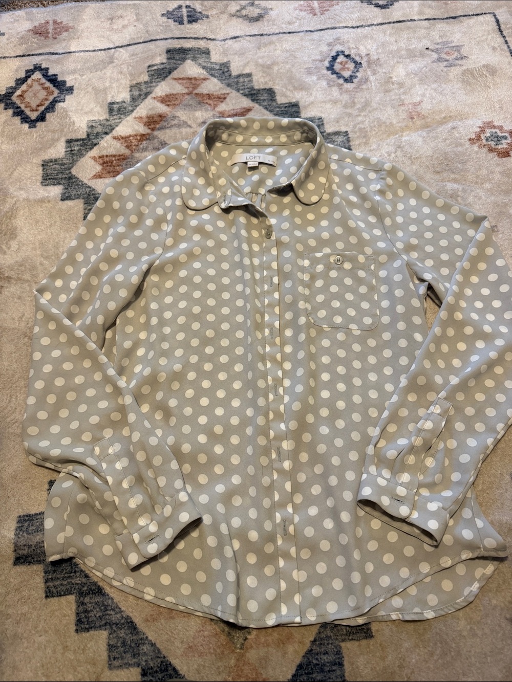LOFT gray and white polka dot blouse